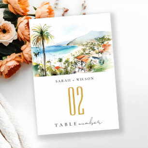 Numeração De Mesa Casamento em Puerto Vallarta México aquarela