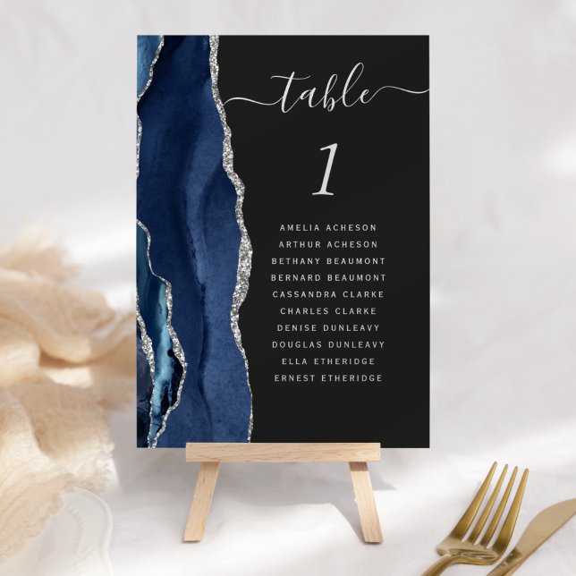 Numeração De Mesa Casamento Escuro Azul Navy Ágata Prata (Criador carregado)