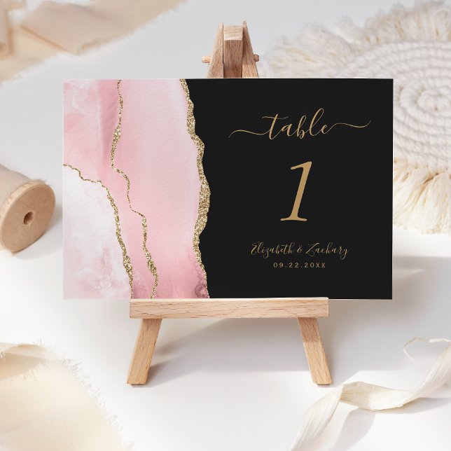 Numeração De Mesa Casamento Escuro Rosa Bege Ágata Dourada (Criador carregado)