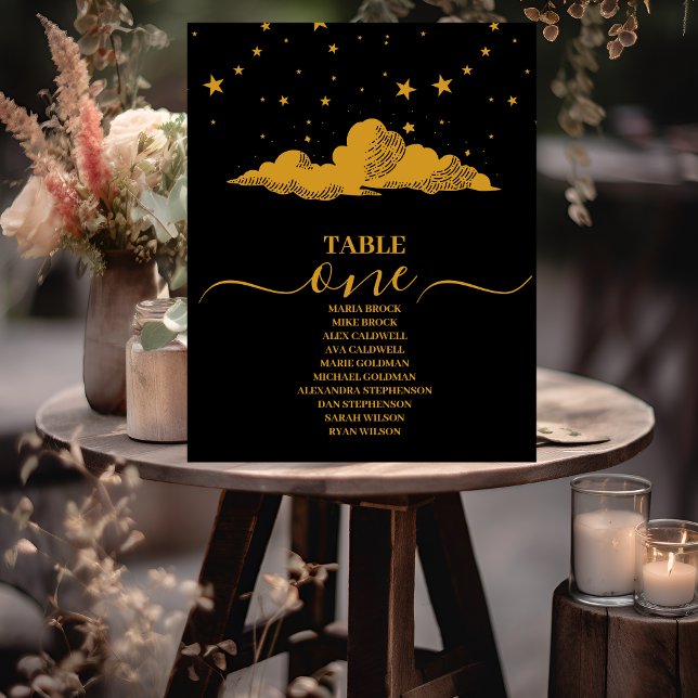 Numeração De Mesa Casamento Estrelas Celestiais Ouro Preto Místico  (Criador carregado)