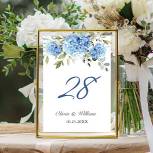 Numeração De Mesa Casamento Eucalyptus com Hydrangea Azul Elegante
