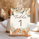 Numeração De Mesa Casamento Eucalyptus Floral Branco Peach Elegante<br><div class="desc">Pêssego elegante e cor d'água creme floral e verde número de tabela de recepções de casamento botânicas de cor d'água com fundo creme/branco.</div>
