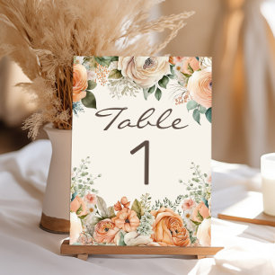 Numeração De Mesa Casamento Eucalyptus Floral Branco Peach Elegante
