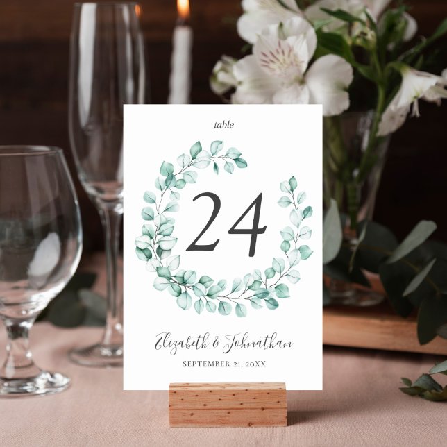 Numeração De Mesa Casamento Eucalyptus Greenery Wreath Watercolor (Eucalyptus watercolor greenery boho design table number card is perfect for your wedding reception.)