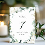 Numeração De Mesa Casamento Evergreen & Cotton Flores Elegante<br><div class="desc">Este número da mesa de núpcias apresenta verde de inverno pintado à mão,  flores de algodão com texturas de ouro e aquarela. Para personalização mais avançada deste design,  clique no link "personalizar mais". Itens correspondentes também estão disponíveis.</div>