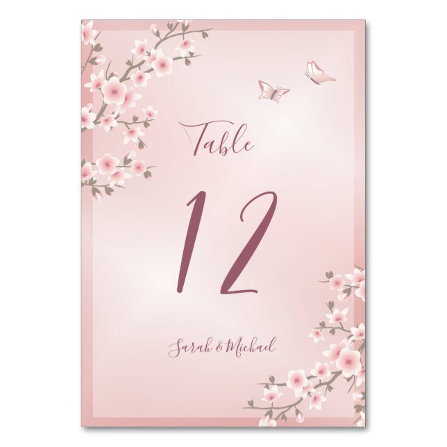 Numeração De Mesa Casamento Flor de Cerejeira Rosa Bege (Verso)