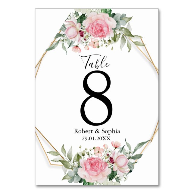 Numeração De Mesa Casamento Flor de Rosa Corado (Frente)