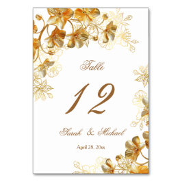 Numeração De Mesa Casamento Floral 3D Dourado