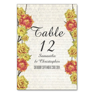 Numeração De Mesa Casamento floral amarelo elegante do país floral