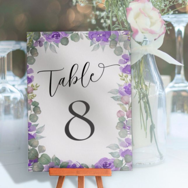 Numeração De Mesa Casamento Floral Aquarela Roxo Rústico (Criador carregado)