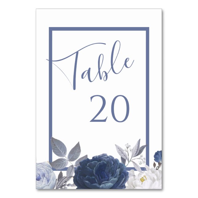 Numeração De Mesa Casamento Floral Azul Brilhante (Frente)