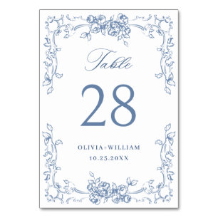 Numeração De Mesa Casamento Floral Azul Dusty Ornamentado Renascenti