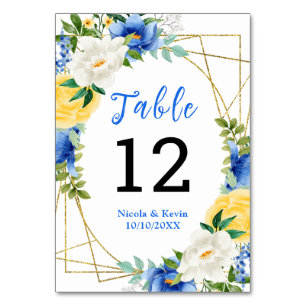 Numeração De Mesa Casamento Floral Azul e Amarelo