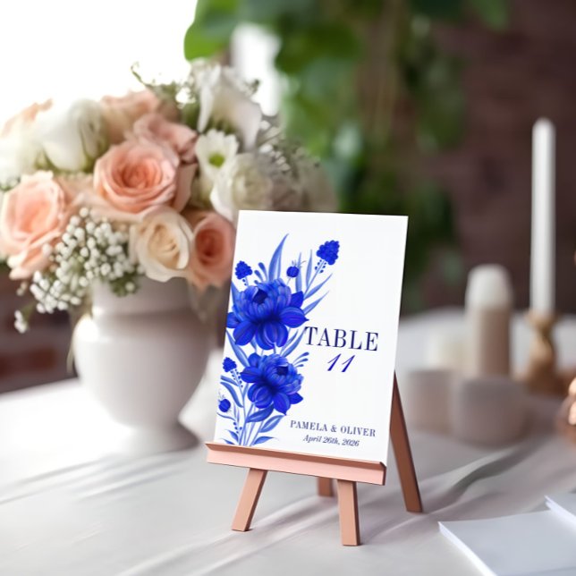 Numeração De Mesa  Casamento Floral Azul Elegante  (Criador carregado)
