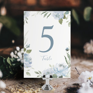 Numeração De Mesa Casamento floral azul empoeirado de jardim românti