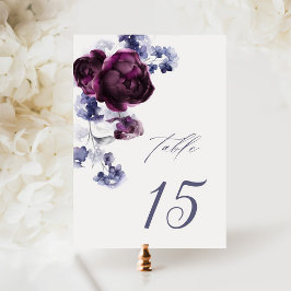 Numeração De Mesa Casamento Floral Azul-Indígo e Roxo-Púrpura