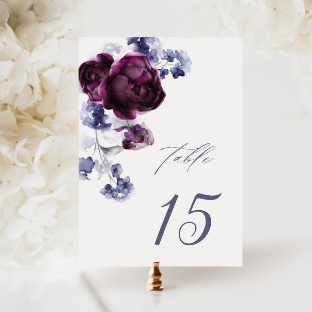 Numeração De Mesa Casamento Floral Azul-Indígo e Roxo-Púrpura (Criador carregado)