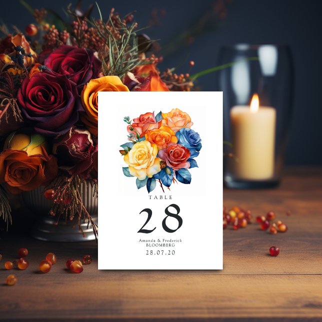 Numeração De Mesa Casamento Floral Azul, Laranja, Amarelo e Vermelho (Criador carregado)