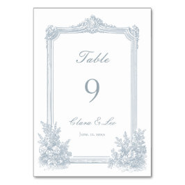 Numeração De Mesa Casamento Floral Azul Poeira Elegante Borda
