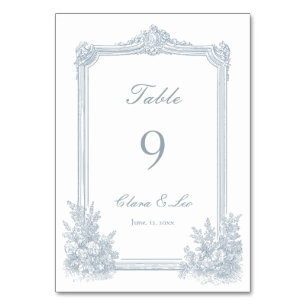 Numeração De Mesa Casamento Floral Azul Poeira Elegante Borda