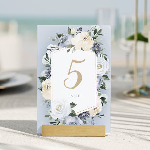 Numeração De Mesa Casamento floral azul-poeirento de cor botânica