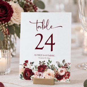Numeração De Mesa Casamento Floral Bege Borgonha Chic