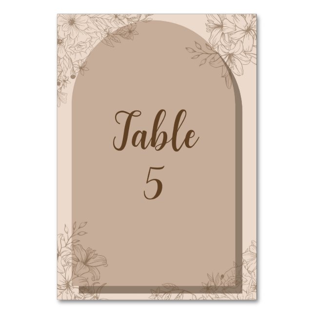 Numeração De Mesa Casamento Floral Bege Elegante (Frente)