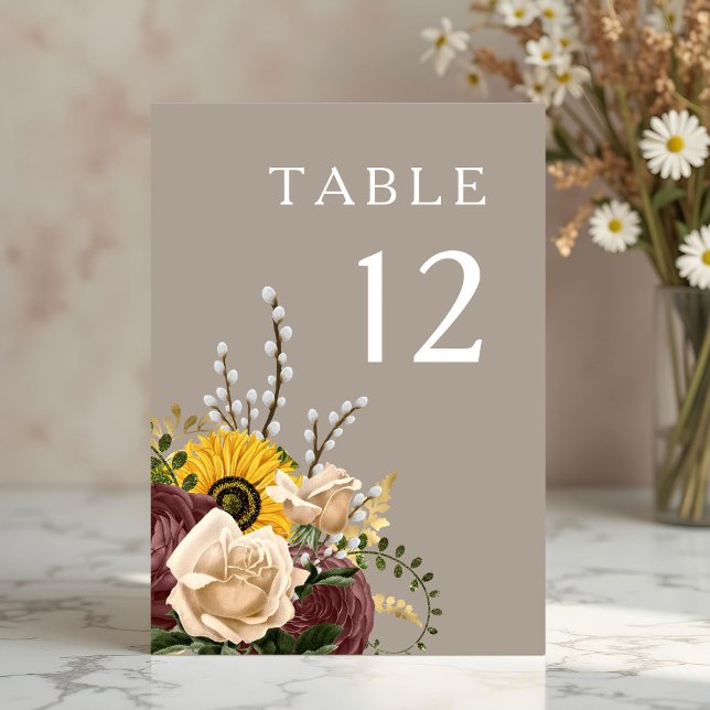 Numeração De Mesa Casamento Floral Bege Elegante (Elegant Taupe Floral Wedding Table Number)