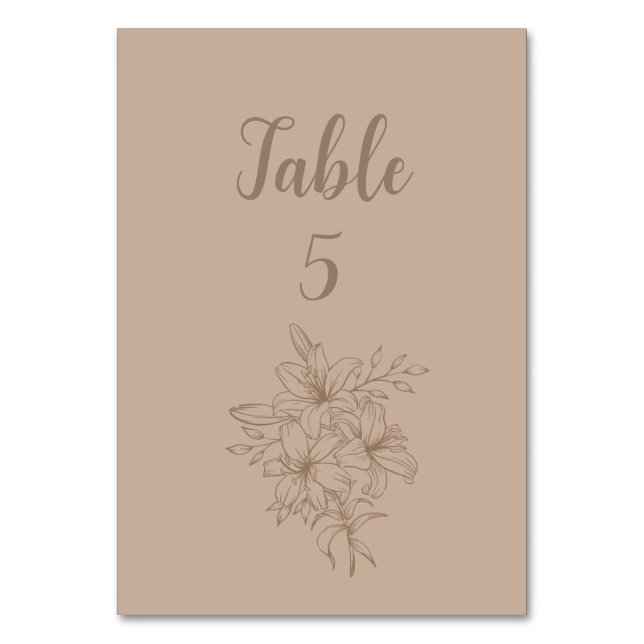Numeração De Mesa Casamento Floral Bege Elegante (Frente)