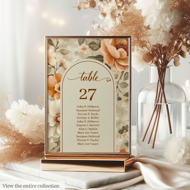 Numeração De Mesa Casamento Floral Bege Terracota Boho Rústico  (Rustic Boho Terracotta Beige Sage Floral Wedding Table Number

)