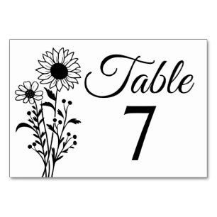 Numeração De Mesa Casamento Floral Black & White Boho Sunflower