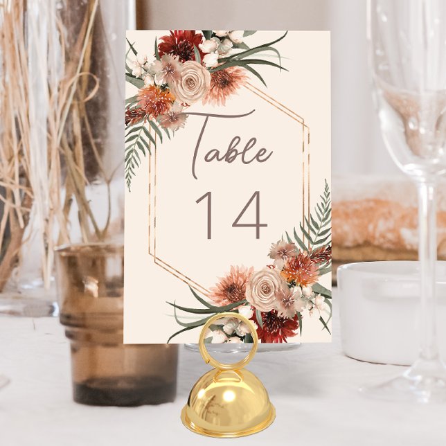 Numeração De Mesa Casamento Floral Boho Rust e Neutro de Outono (Criador carregado)