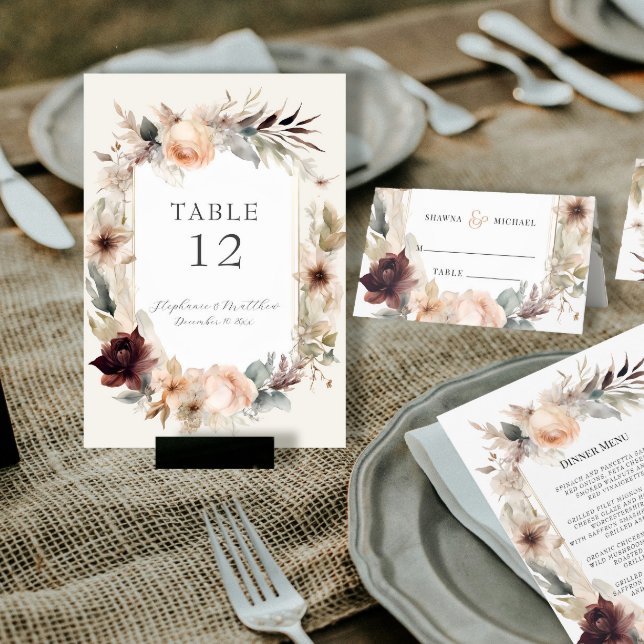 Numeração De Mesa Casamento Floral BOHO Rustic Elegant Fall Muted (Criador carregado)