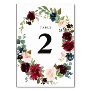 Numeração De Mesa Casamento floral Borgonha Número da mesa