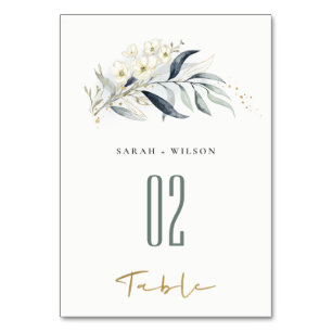 Numeração De Mesa Casamento Floral Botânico Dourado Verde Azul