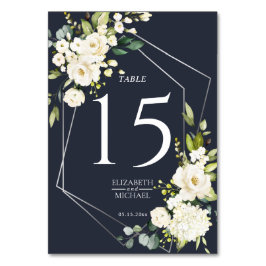 Numeração De Mesa Casamento Floral Branco Azul Marinho Geométrico