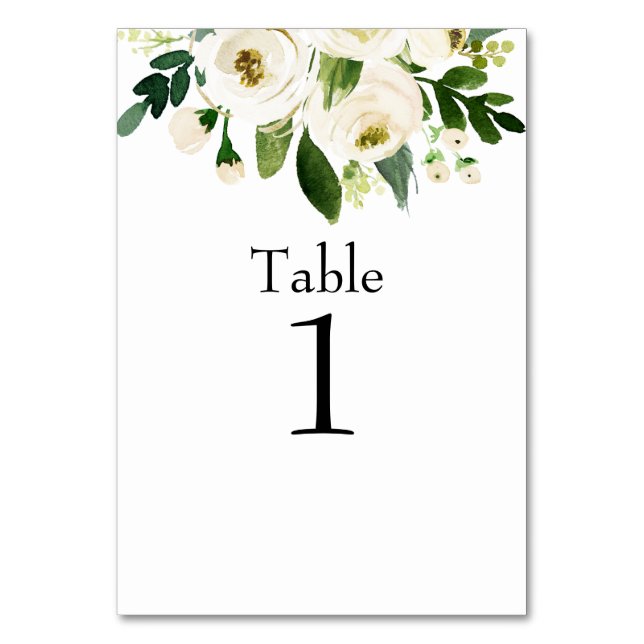 Numeração De Mesa Casamento Floral Branco da Watercolor (Frente)
