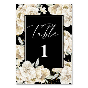Numeração De Mesa Casamento floral branco de caligrafia negra elegan