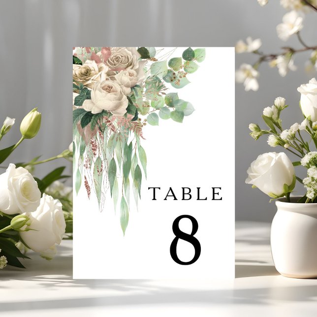 Numeração De Mesa Casamento Floral Branco E Preto Elegante (Elegant Black And White Floral Wedding Table Number)