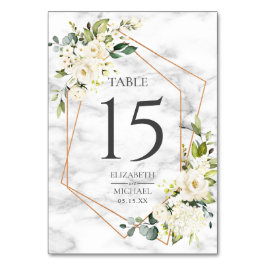 Numeração De Mesa Casamento Floral Branco Marble Geométrico de Cobre