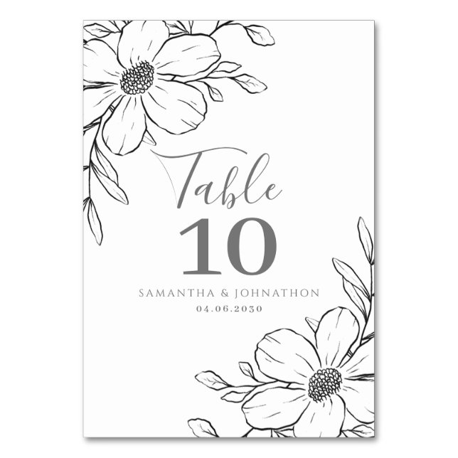 Numeração De Mesa Casamento Floral Branco Negro (Frente)