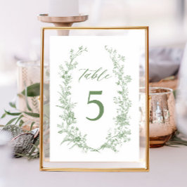 Numeração De Mesa Casamento Floral Clássico do Toile Verde Sage