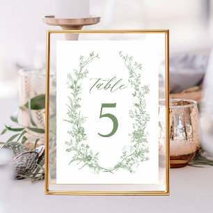 Numeração De Mesa Casamento Floral Clássico do Toile Verde Sage