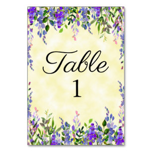 Numeração De Mesa Casamento Floral com Aquarela Amarela Roxa