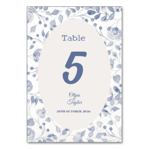 Numeração De Mesa Casamento Floral com Aquarela Azul Desbotada