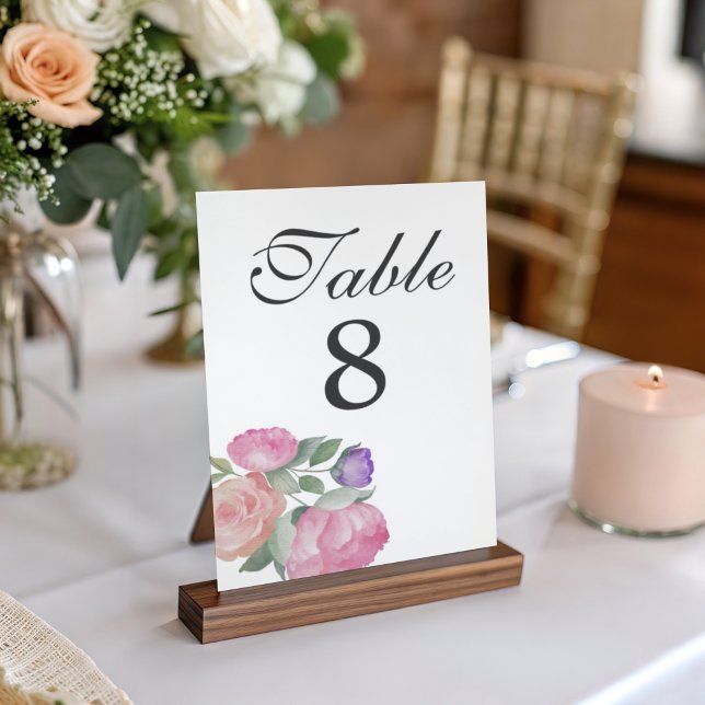 Numeração De Mesa Casamento Floral com Aquarela Rosa e Roxo Boho (Criador carregado)