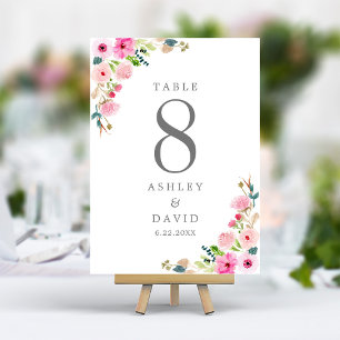 Numeração De Mesa Casamento Floral com Aquarela Rosa na Primavera
