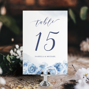 Numeração De Mesa Casamento floral com cor azul-d'água da caligrafi