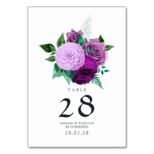 Numeração De Mesa Casamento Floral com Cor de Água Púrpura e Verde