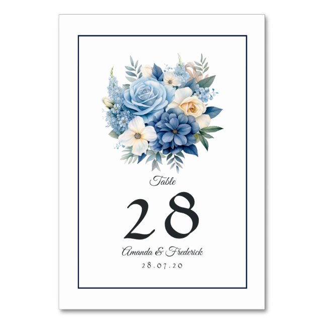 Numeração De Mesa Casamento Floral Cor Azul Empoeirado (Frente)